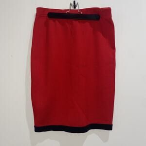 ESCADA Margaretha Ley Luxury Wool Red Knit Straight Pencil Skirt Sz 42 Holiday